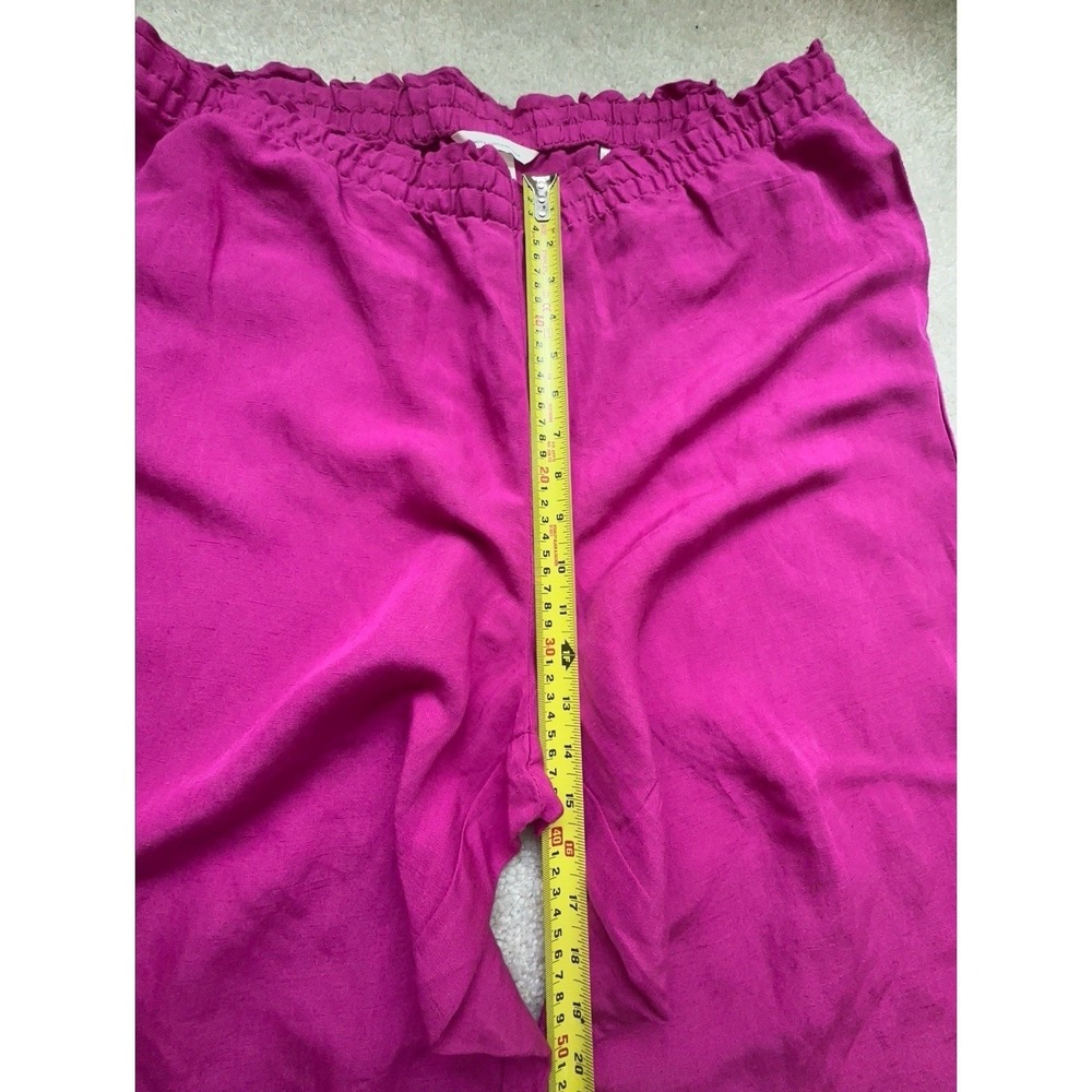 H&M Linen Blend Wide Leg Crop Pull On Pants Size XL  Hot Pink - Picture 7 of 9